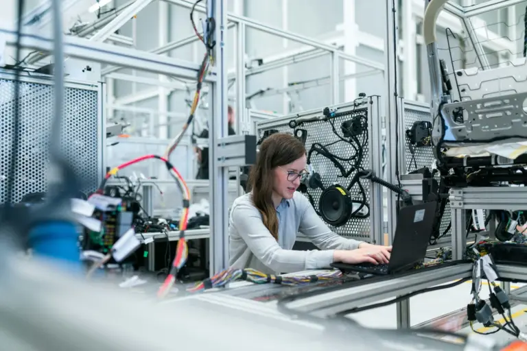 An electronics assembly line in operation
