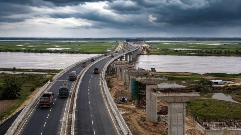 Four-lane highway and bridge construction across the north Bihar plains