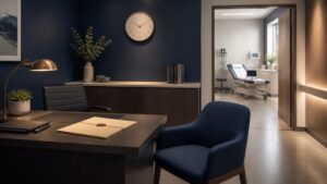 Empty confidential hospital consultation room representing timely MTP access for sexual assault survivors