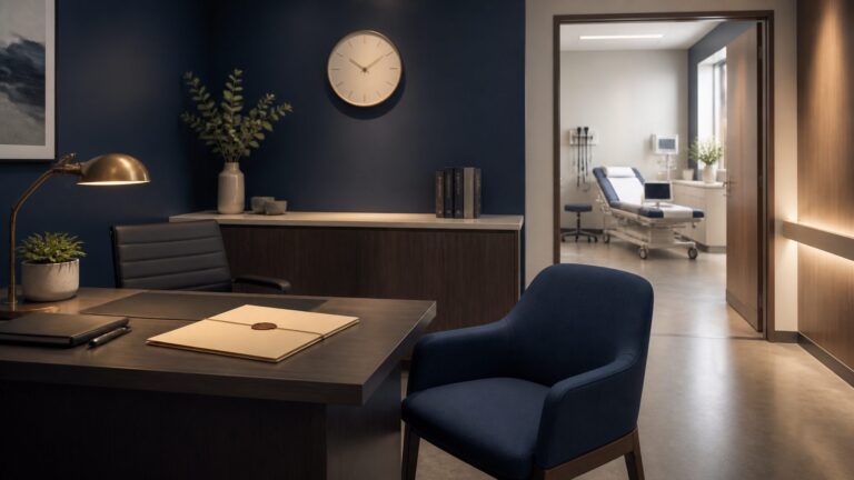 Empty confidential hospital consultation room representing timely MTP access for sexual assault survivors