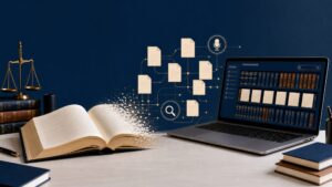 Open law book beside a digital legal library representing the revamped India Code Portal