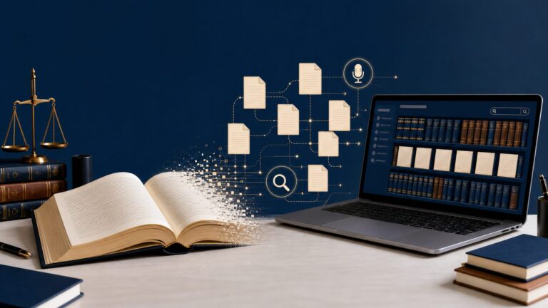 Open law book beside a digital legal library representing the revamped India Code Portal