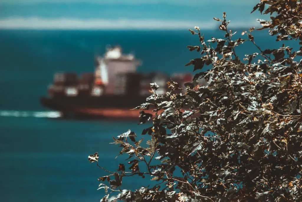 A container ship crossing open ocean