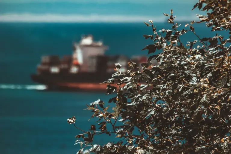 A container ship crossing open ocean