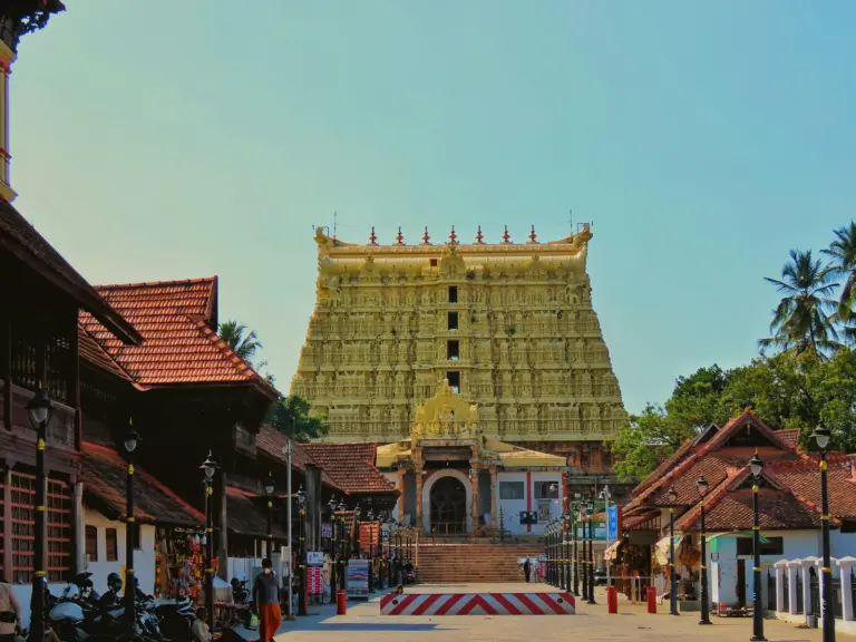 A traditional Kerala temple facade in morning light