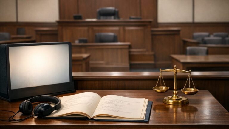 A calm courtroom arranged for a private and accessible witness hearing
