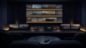 Television control room timeline showing longer advertising breaks between programme segments