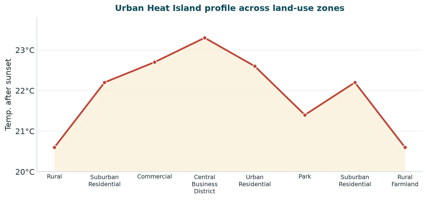 Urban Heat Island (UHI) (2 of 2) — diagram from the Anantam IAS Mains QIP handout