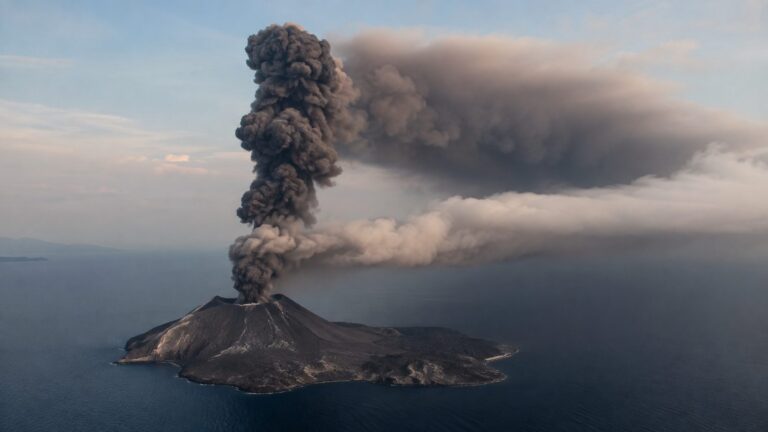 Anak Krakatau emitting two ash clouds at different altitudes over the Sunda Strait
