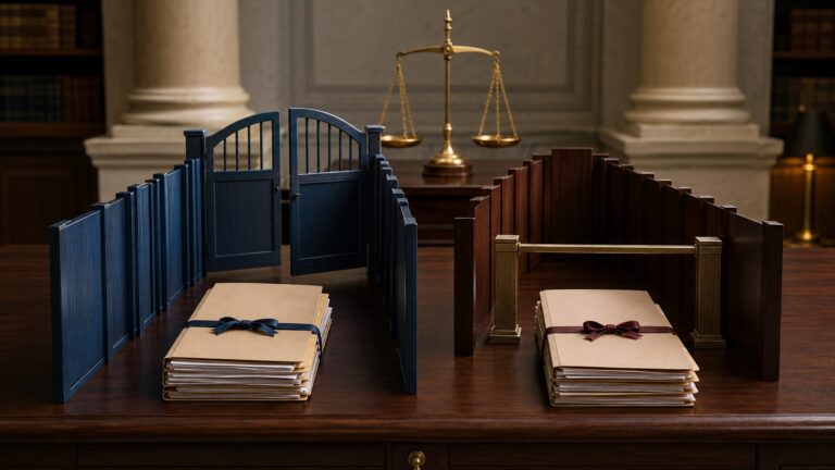 Two investigative case files following different consent pathways on a government desk