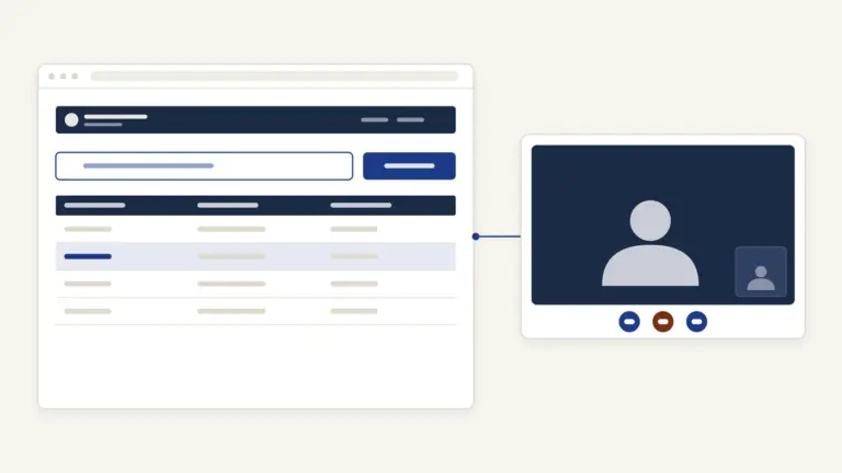Illustration of a telemedicine portal linked to a video consultation between a doctor and a patient