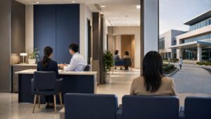 Worker receiving care within a public social-insurance clinic network