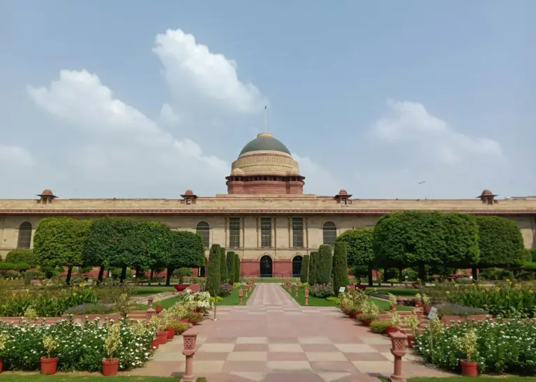 Rashtrapati Bhavan, formerly the Viceroy's House, in New Delhi, its central dome rising behind formal gardens