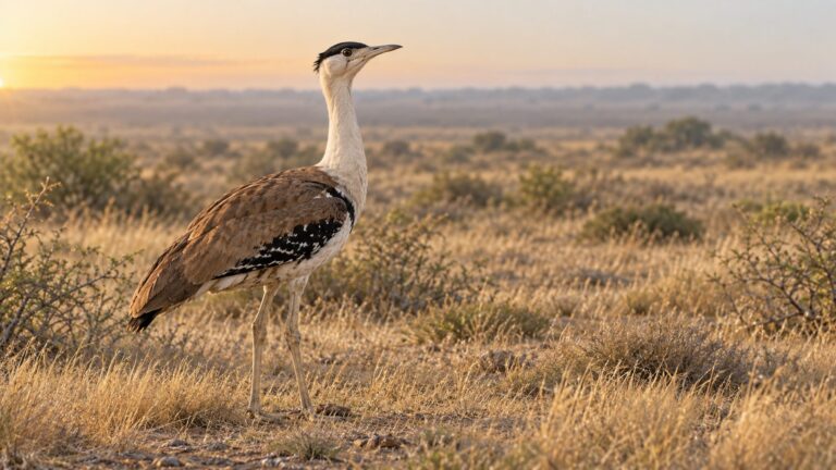 Illustrative Great Indian Bustard standing in open Kachchh grassland