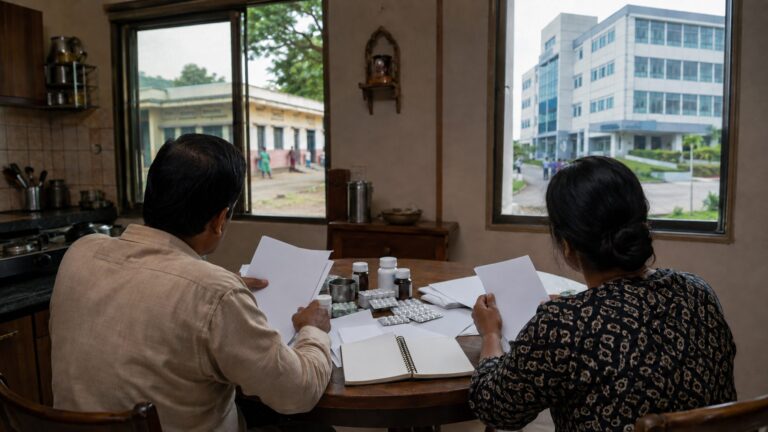 Household comparing recurring medical costs between public and private care options