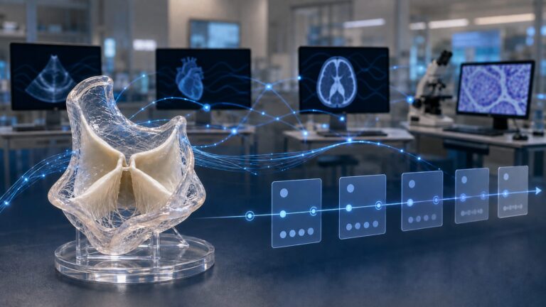 Heart valve model linked to multicentre patient records and a follow-up timeline