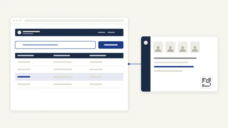 Illustration of a family ID portal linked to a family card with member photos and a QR code