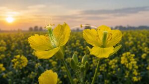 Mustard flowers illustrating rejection of self-pollen and acceptance of cross-pollen for hybrid breeding