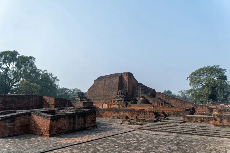 Excavated brick temple and monastery ruins of the ancient Nalanda Mahavihara in Bihar
