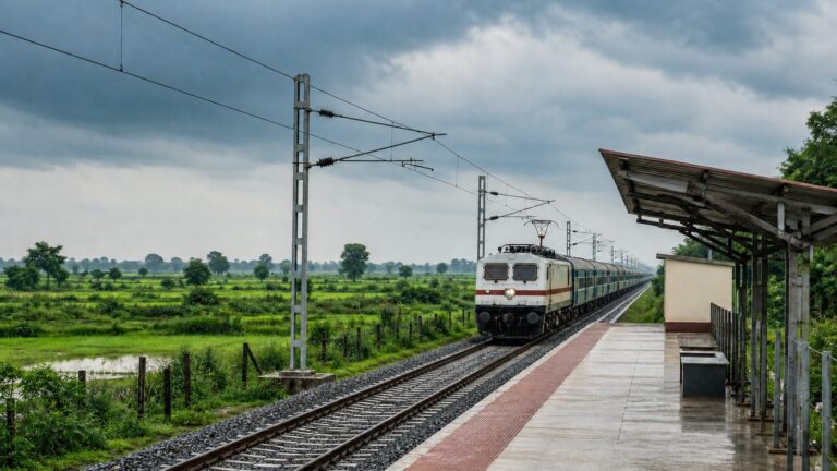 Electric passenger train on the upgraded broad-gauge railway near Nepalganj Road in Bahraich