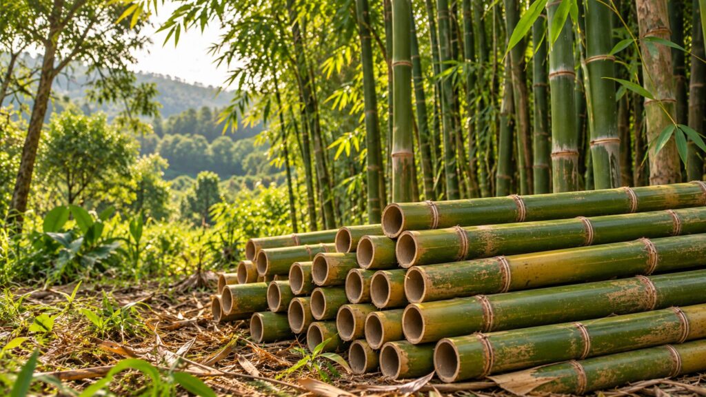 Illustrative bamboo grove with mature culms and natural ground cover