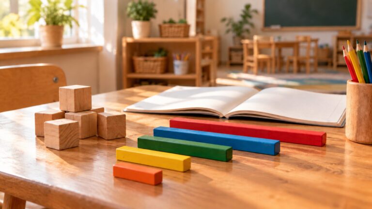 Illustrative counting blocks and rods used to make quantities concrete for young learners.