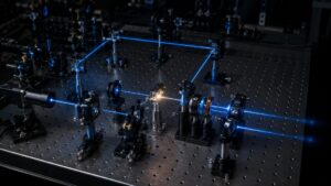 Quantum optics setup using a timed waveplate operation to redirect the decay of entangled photon correlations