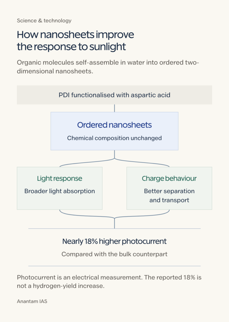 Organic nanosheets improve light absorption and charge behaviour with higher measured photocurrent