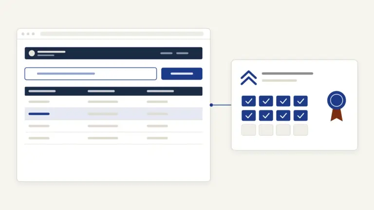 Illustration of a pension portal linked to a record of monthly payments and a service medal