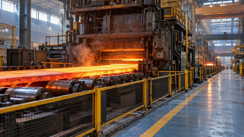 Illustrative guarded steel rolling line inside a steel plant