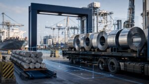 Steel and aluminium exports passing through a conceptual carbon-accounting checkpoint