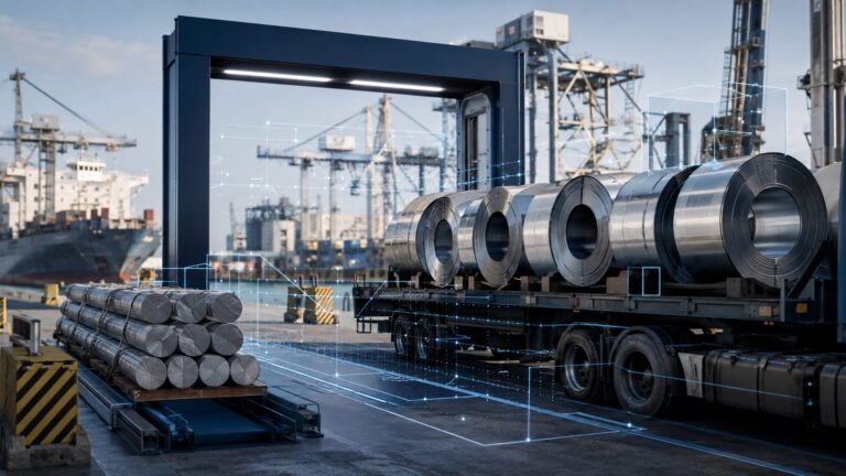 Steel and aluminium exports passing through a conceptual carbon-accounting checkpoint
