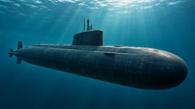 Illustrative conventional submarine submerged beneath the sea