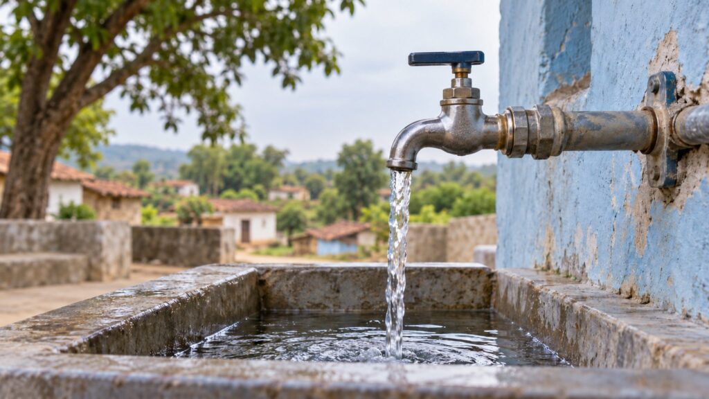 Illustrative rural water tap and masonry basin