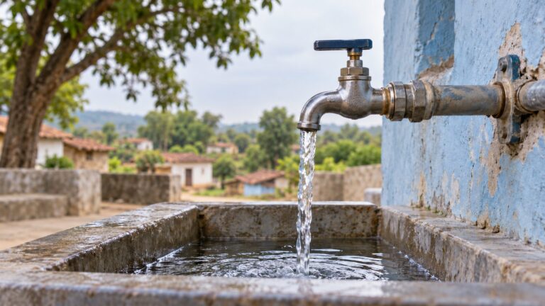 Illustrative rural water tap and masonry basin