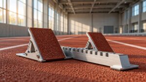 Illustrative starting block on an indoor athletics training lane