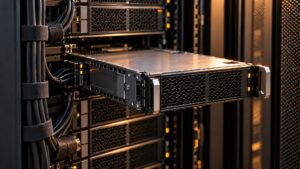Illustrative close-up of unbranded server hardware used to host web applications