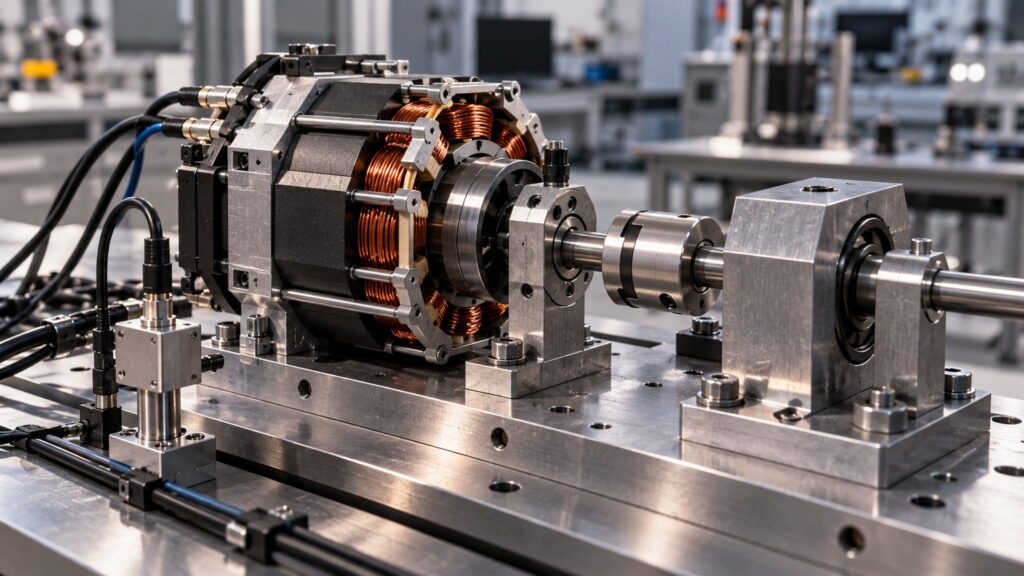 Illustrative electromechanical research prototype secured to a laboratory test bed