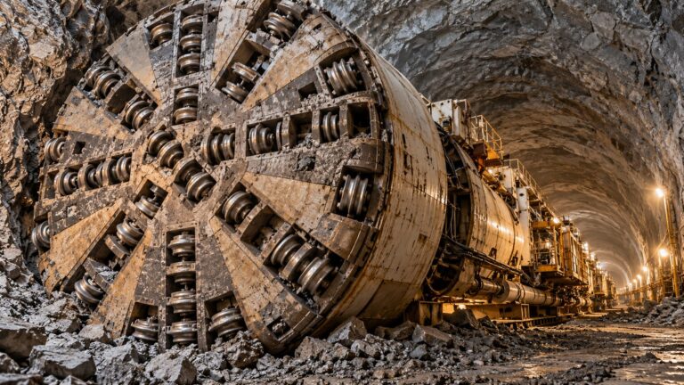 Illustrative tunnel boring machine cutterhead inside a circular excavation