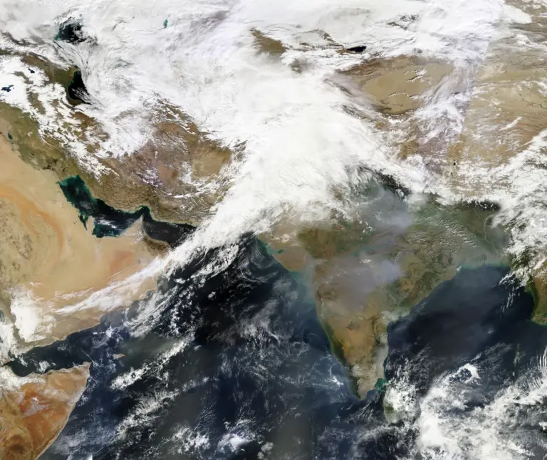 Satellite view of a broad band of cloud from a western disturbance stretching across Afghanistan, Pakistan and northern India on 3 February 2013.